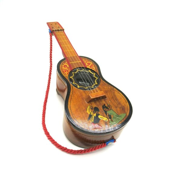 Guitar Shaped Musical Jewelry Box Works Hand Painted Wood Y Viva España - Picture 2 of 16